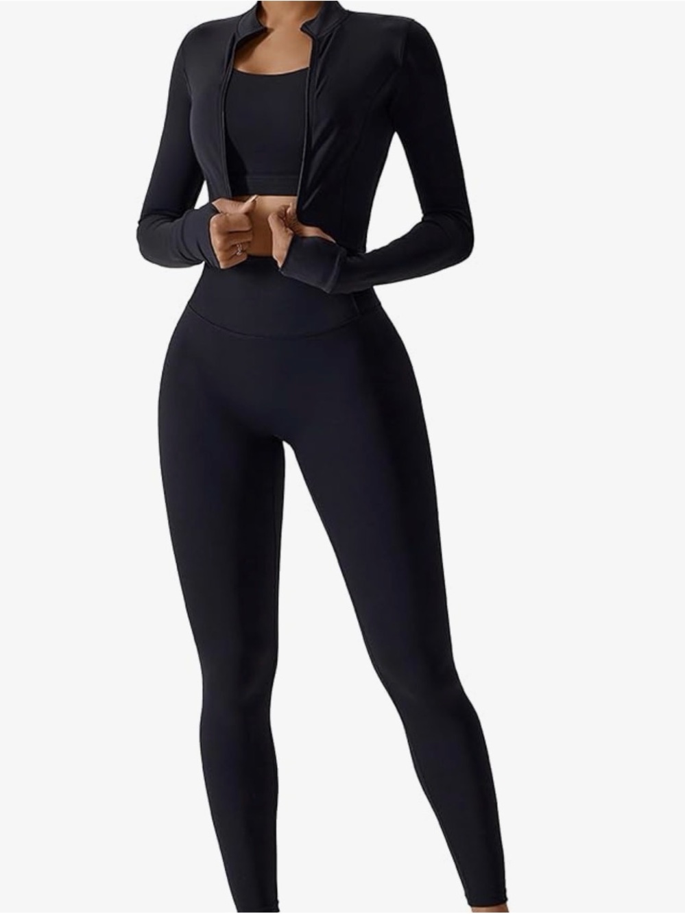 Black Active Leggings, bralette and jacket for Women